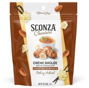 Sconza Creme Brulee White Chocolate Almonds 5oz Peg Bags 6ct